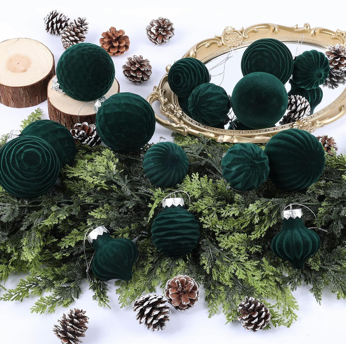ZenNex 25Pack Velvet Xmas Ball Ornaments for Christmas Tree, Emerald Green