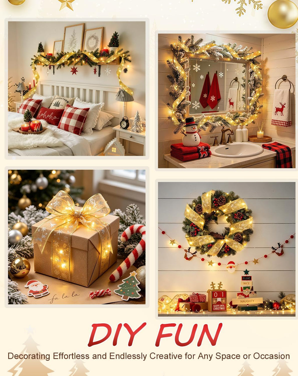 JMEXSUSS 33Ft 100 LED 2.5Inch Christmas Tree Ribbon Lights Remote Control