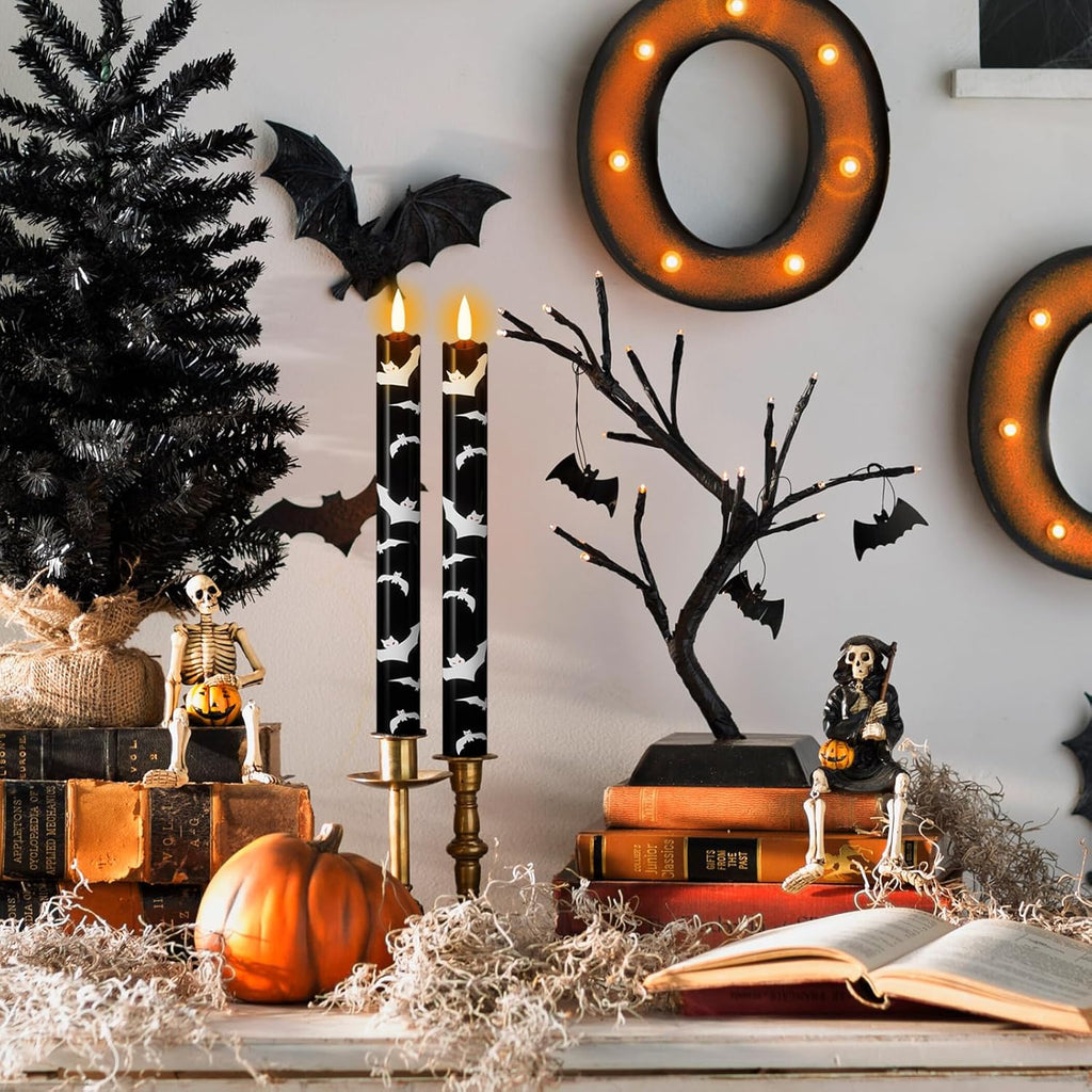 Eldnacele Halloween Bats Decal Flameless Taper Candles with Remote Timer