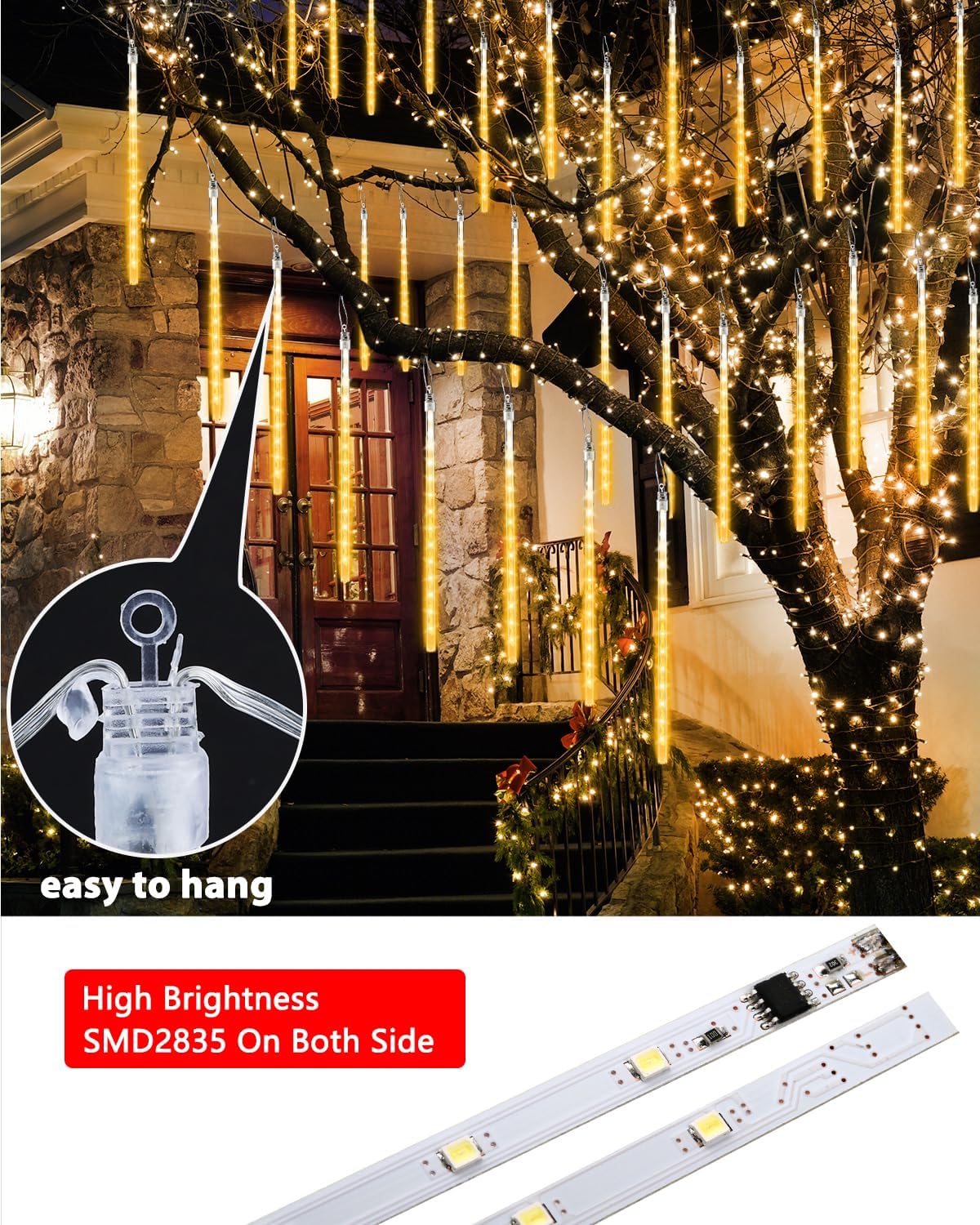 Christmas Lights 10 Tubes Warm White Meteor Shower Icicle Lights 240 LED