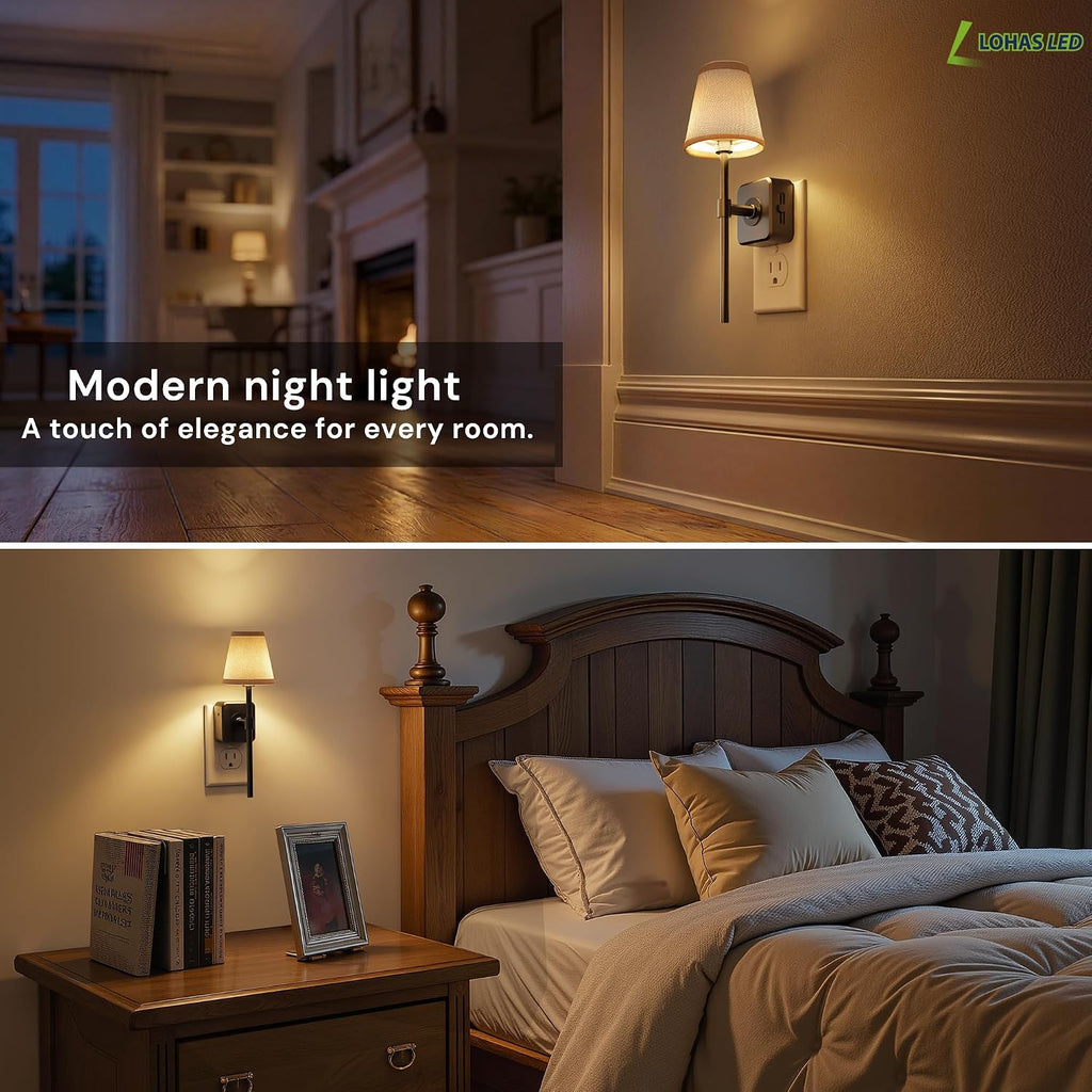 L LOHAS LED Night Light, Premium Fabric Linen Shade Plug in Night Light