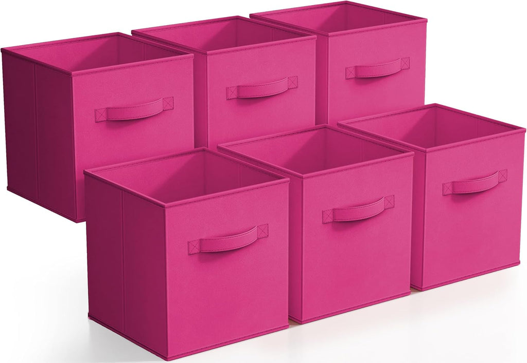 Sorbus Fabric Storage Cubes, 6-Pack Foldable Bins (11 Inch, Pink)