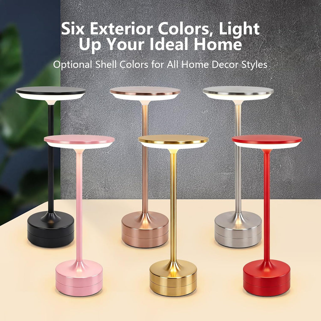 Small Table Lamp, Portable Metal Table Lamp, Cordless Rechargeable Table Lamp , 3 Color Stepless Dimmable Atmosphere Table Lamps for Patio, Camping, Coffee table decor lamp for Indoor/Outdoor（Gold)