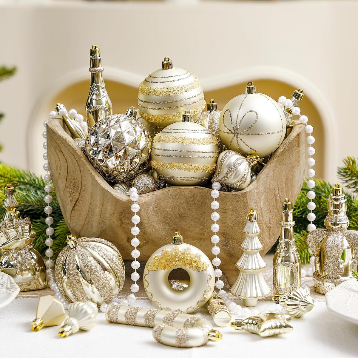 SHareconn 80pcs Christmas Balls Ornaments Set Tree Decor Champagne Gold