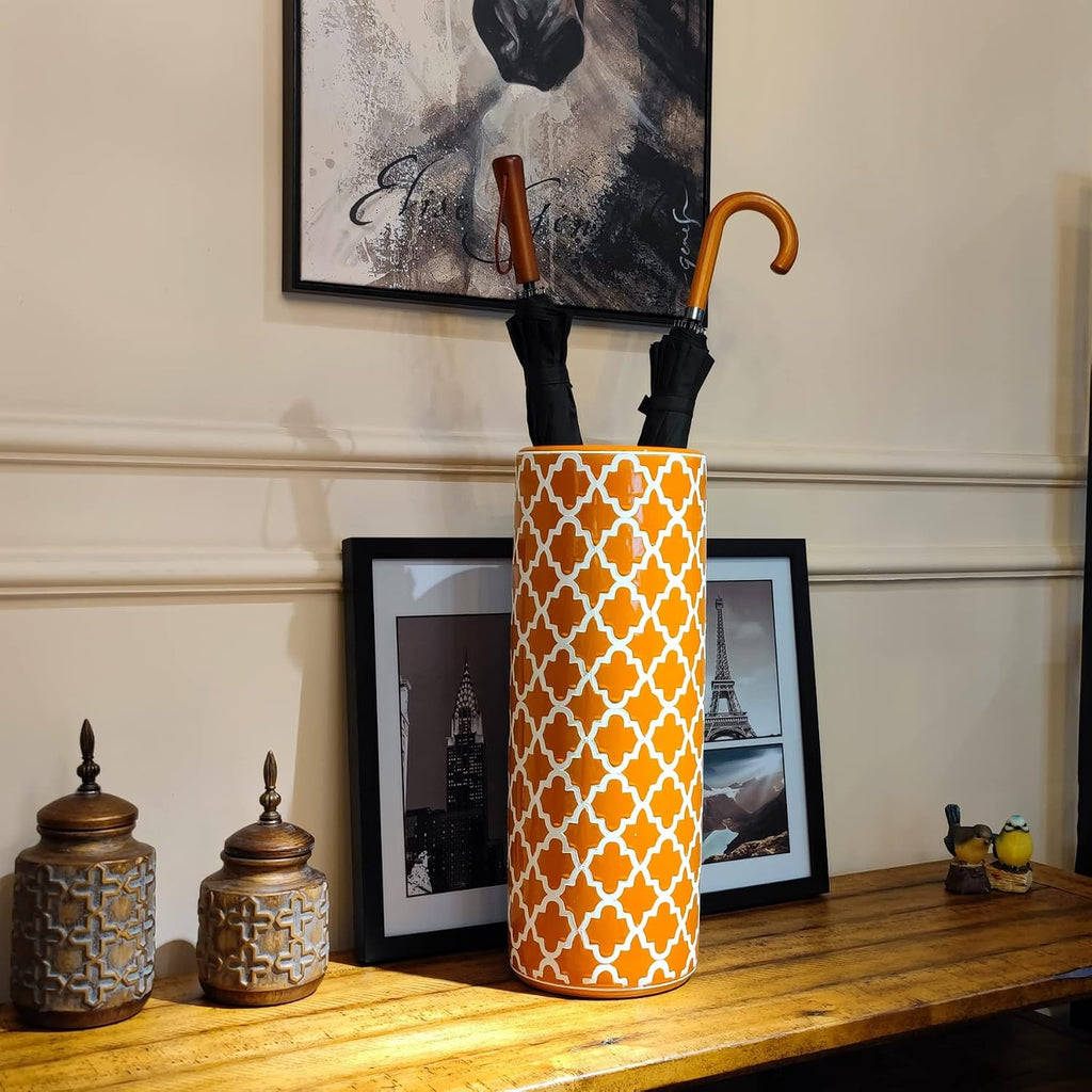 24" H Ceramic Umbrella Stand Contemporary for Entryway Storing Canes
