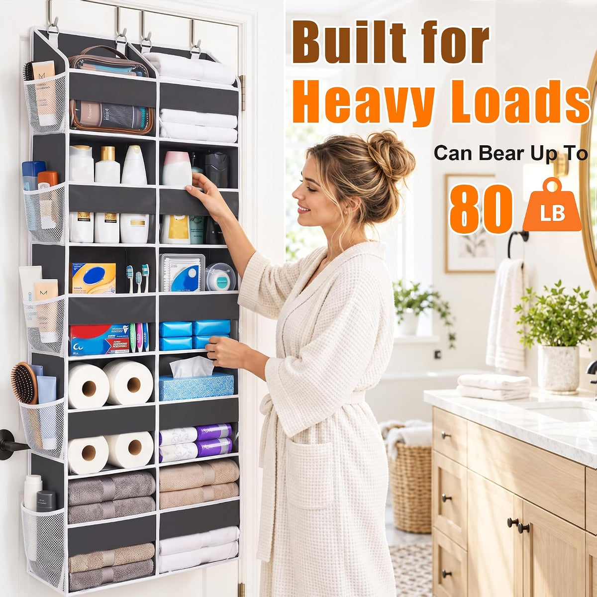 UVIAHOMI Heavy Duty Over Door Organizer 5 Tiers, 10 Front & 10 Mesh Pockets
