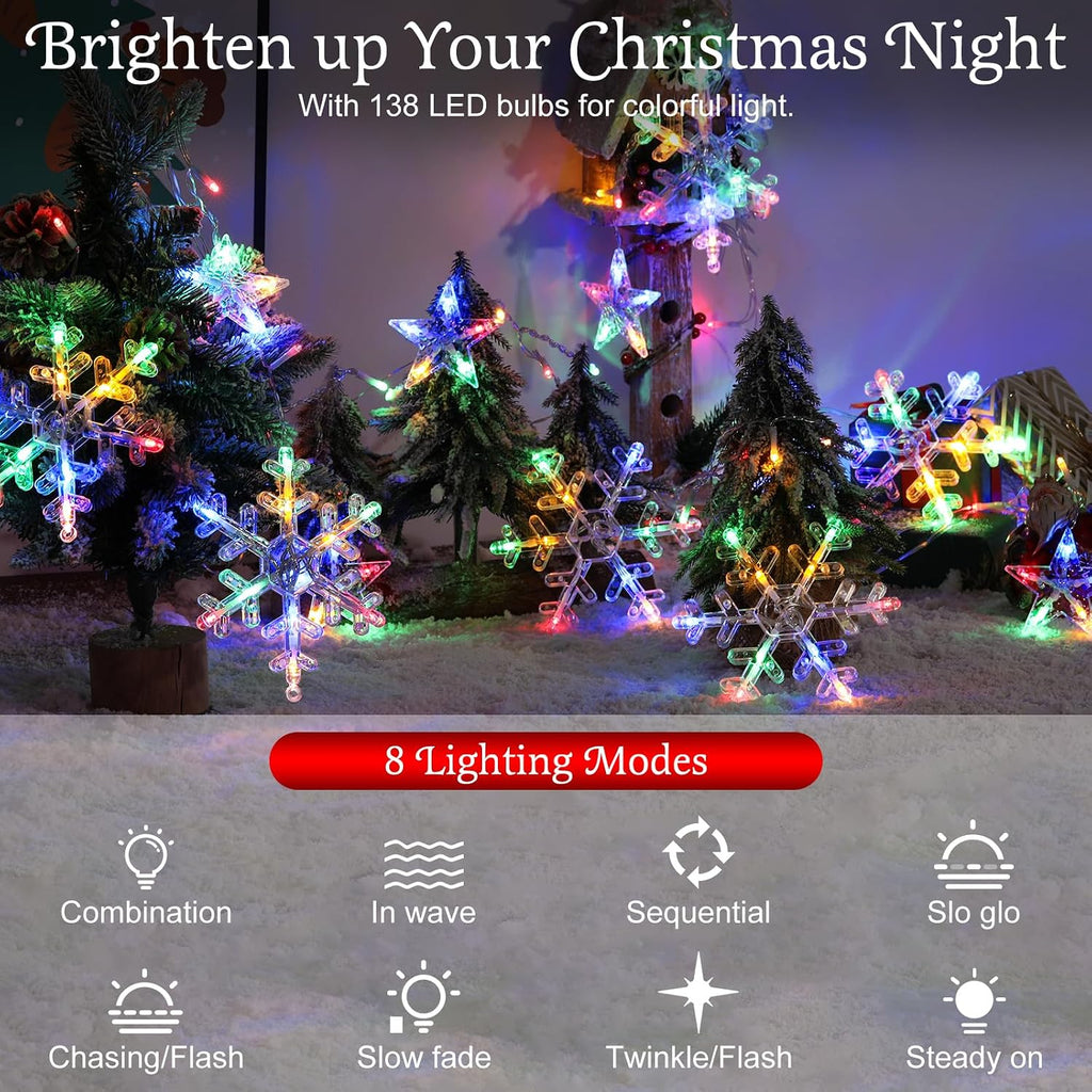 Lewondr 138 LED Christmas String Curtain Lights with 6H Timer & 8 Modes