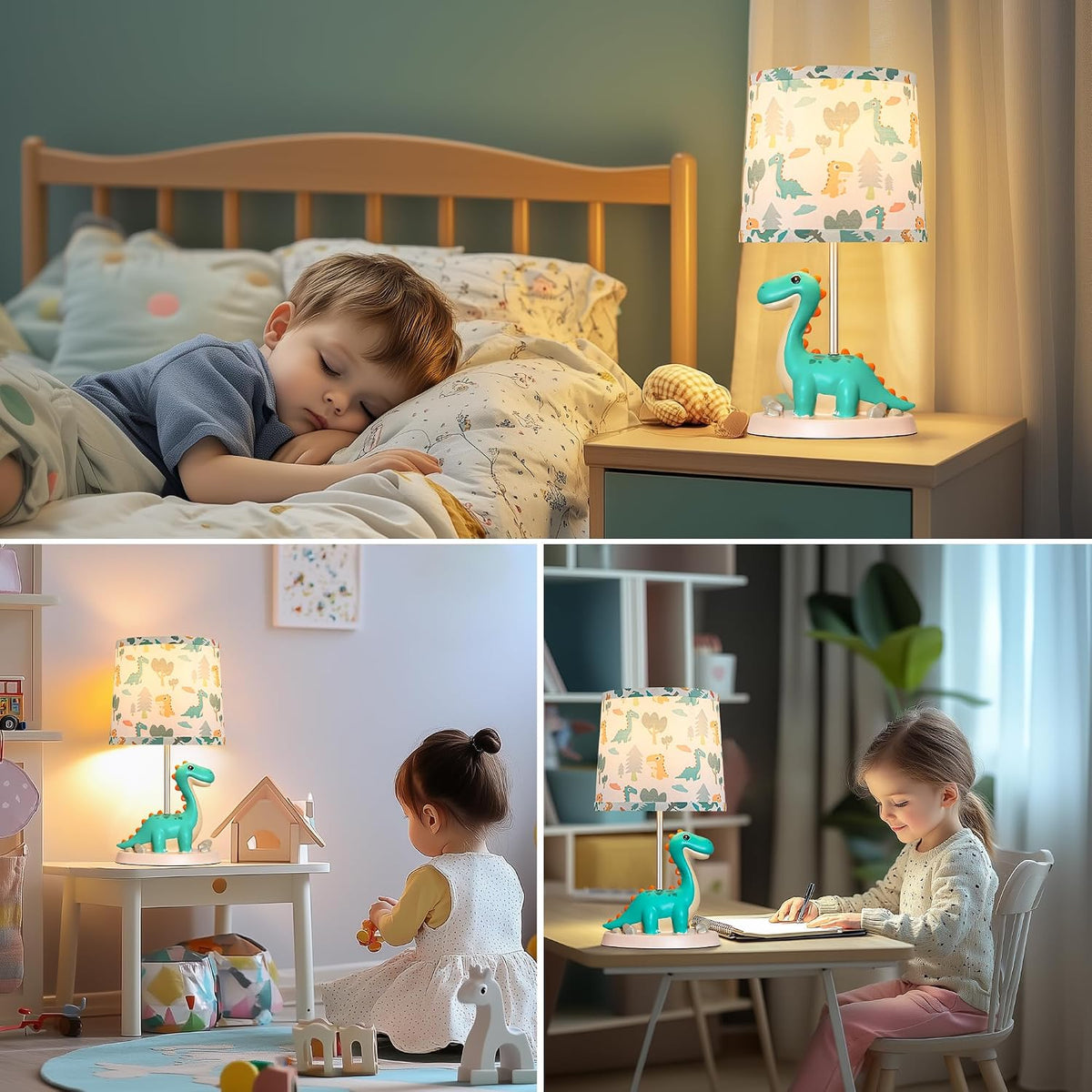 Hamucd Small Green Dinosaur Table Lamp for Bedroom Nightstand Decor,Animal Nursery Single Bedside Lamp for Kid Study Room,Cute Desk Lamp for Boy Girl Toddler Play Room,1 LED Bulb Included