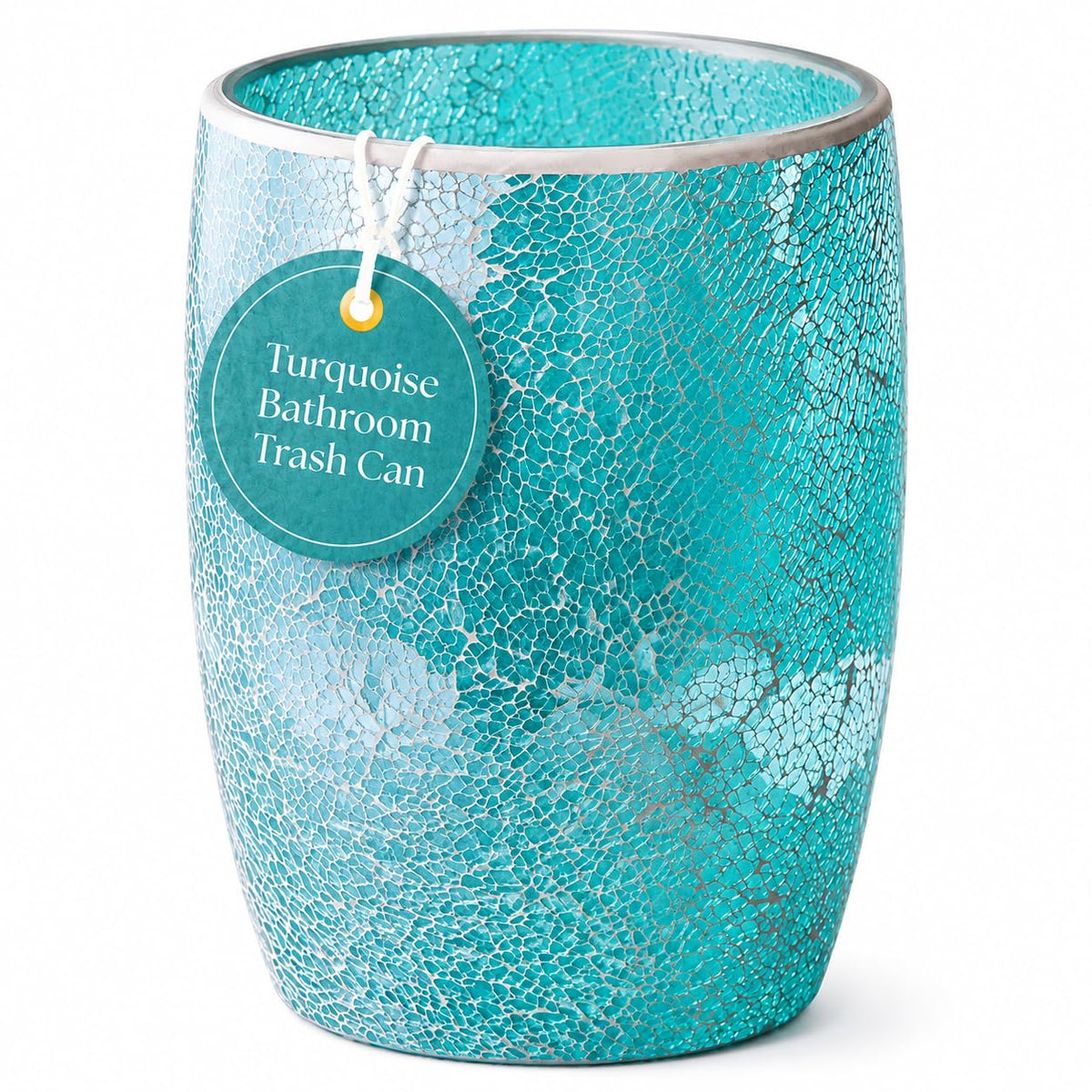 Escenzy Turquoise Bathroom Trash Can, Handmade Mosaic Glass 1.3 Gal / 5L | Decorative Waste Basket for Bathroom, Bedroom, Office | Luxury Coastal Bathroom Decor | Boho Home Decor Gift
