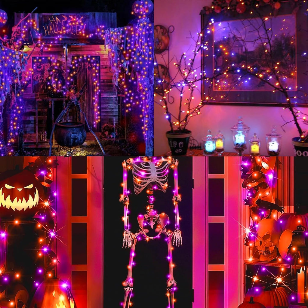 LAMPHOME Purple and Orange Halloween Lights, 99Ft 300LED Mini String Lights, Fairy Lights Connectable Christmas Tree Lights Decorations for Outdoor Indoor Patio Home Party Garden Yard Decor
