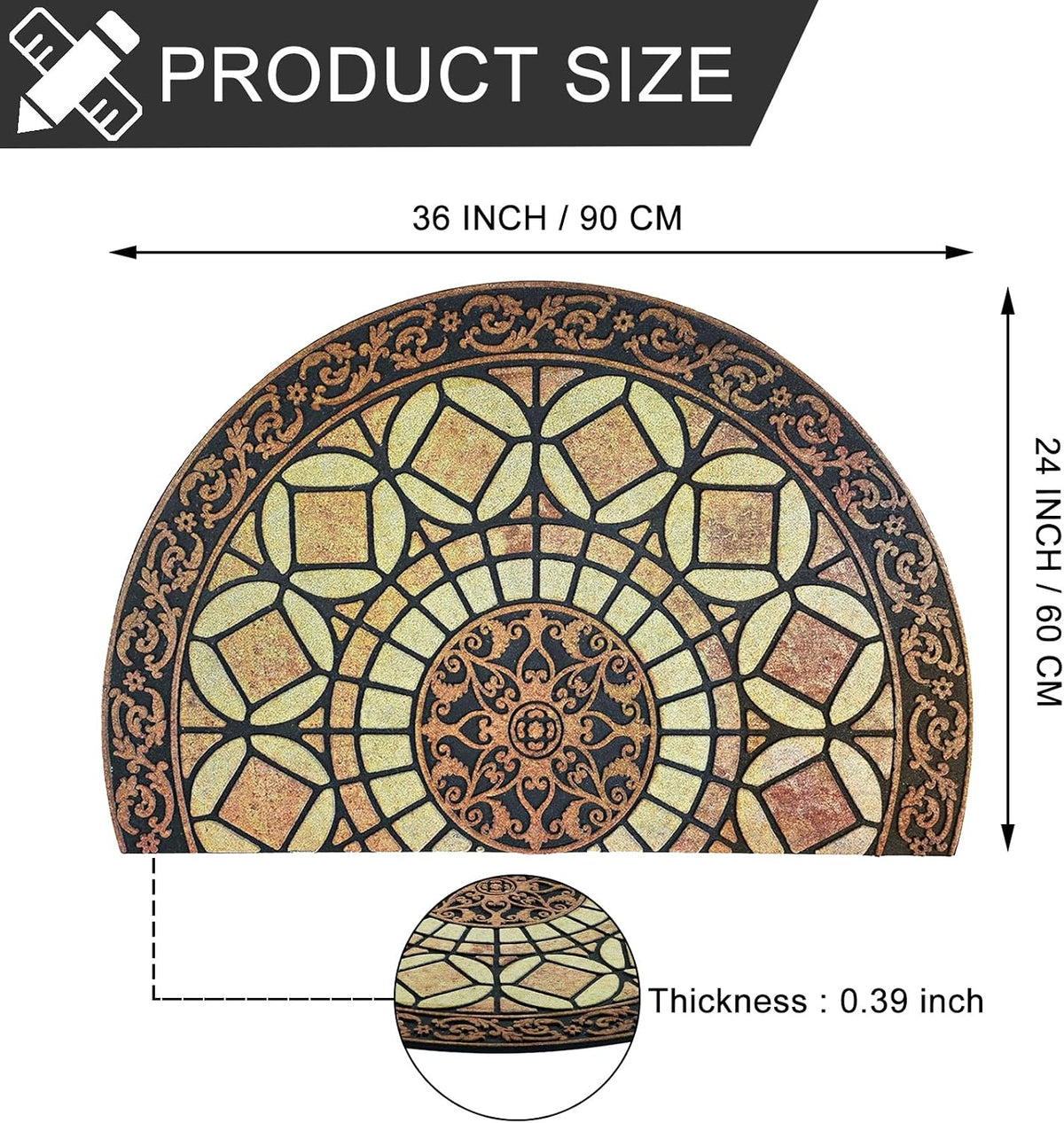 CHICHIC Entrance Door Mat Large 24 x 36 Inch Entry Way Doormat Front Door Rugs Outdoors Heavy Duty Welcome Mat Non Slip Rubber Back Low Profile for Garage, Patio, High Traffic Area, Semicircle