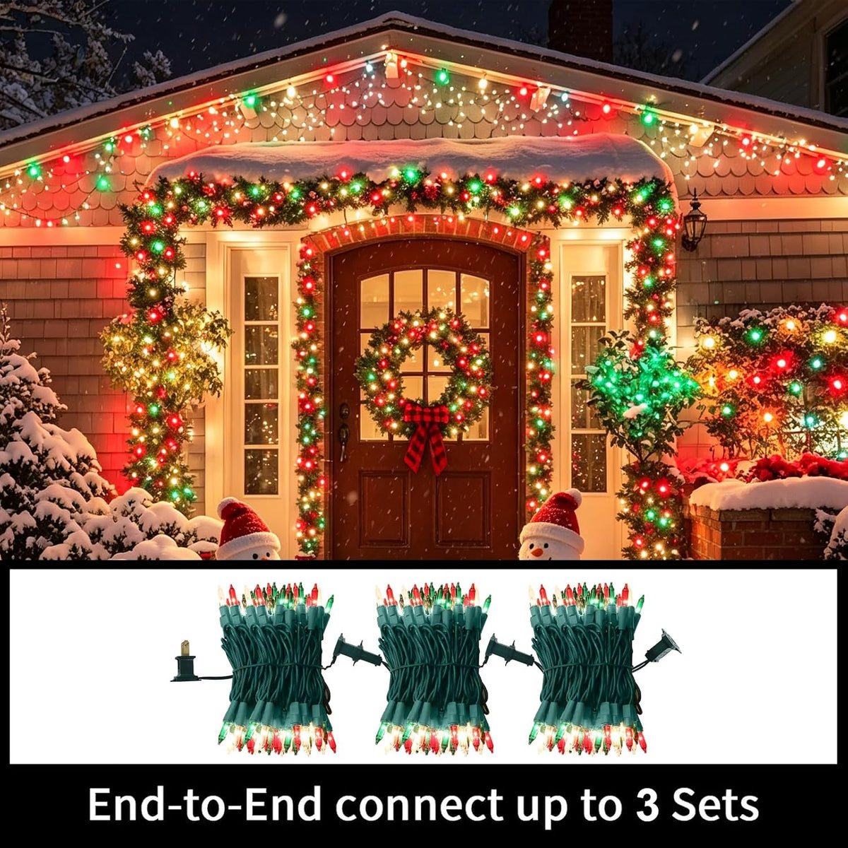 LAMPHOME Super-Bright Extendable Warm White Green red Christmas Lights Decoration 150Lights 31.9ft UL Certified Mini Bulb String Lights for Outdoor Christmas Tree Garden Patio Wedding Decor