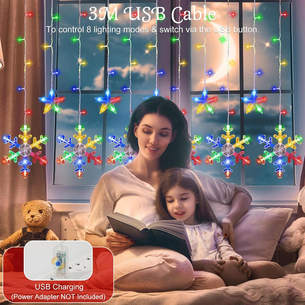 Lewondr 138 LED Christmas String Curtain Lights with 6H Timer & 8 Modes