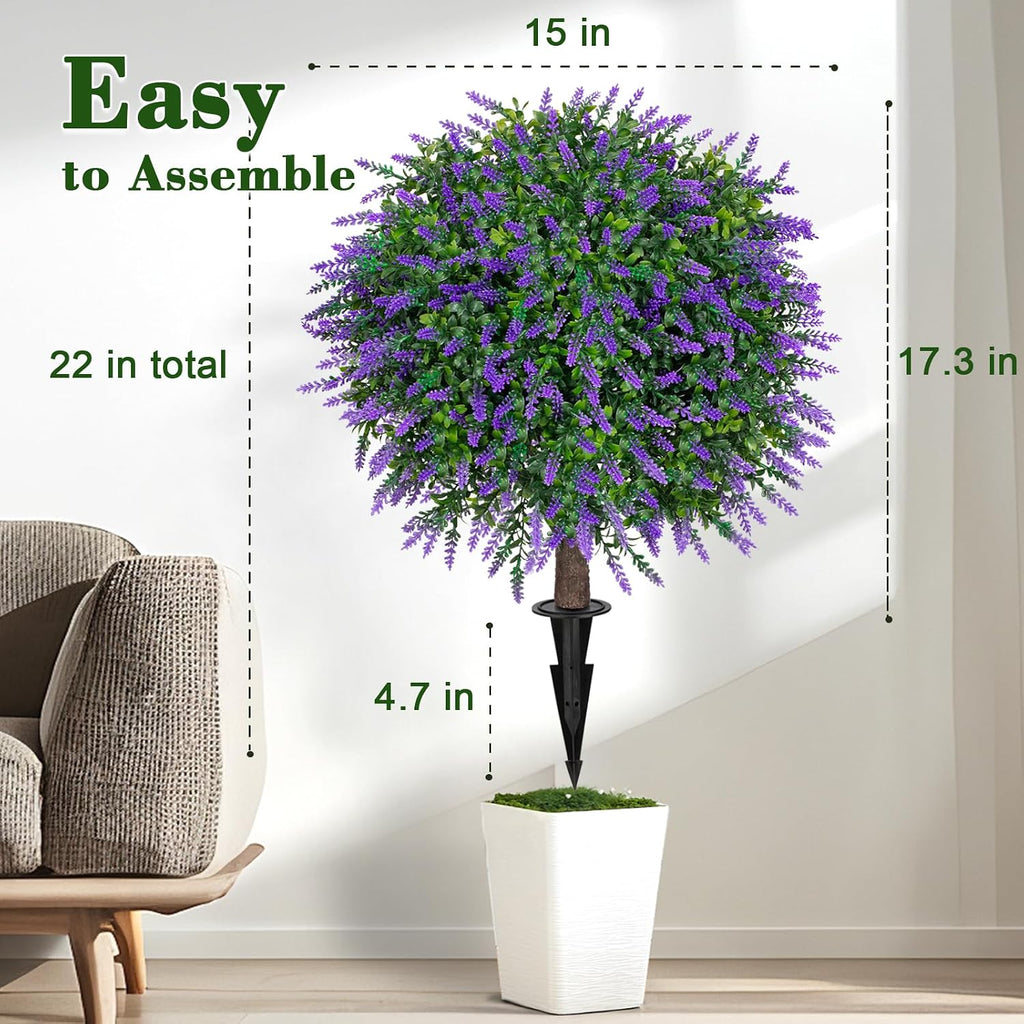 Chillchard 2 Pack UV Resistant Artificial Lavender Boxwood Plants Outdoor