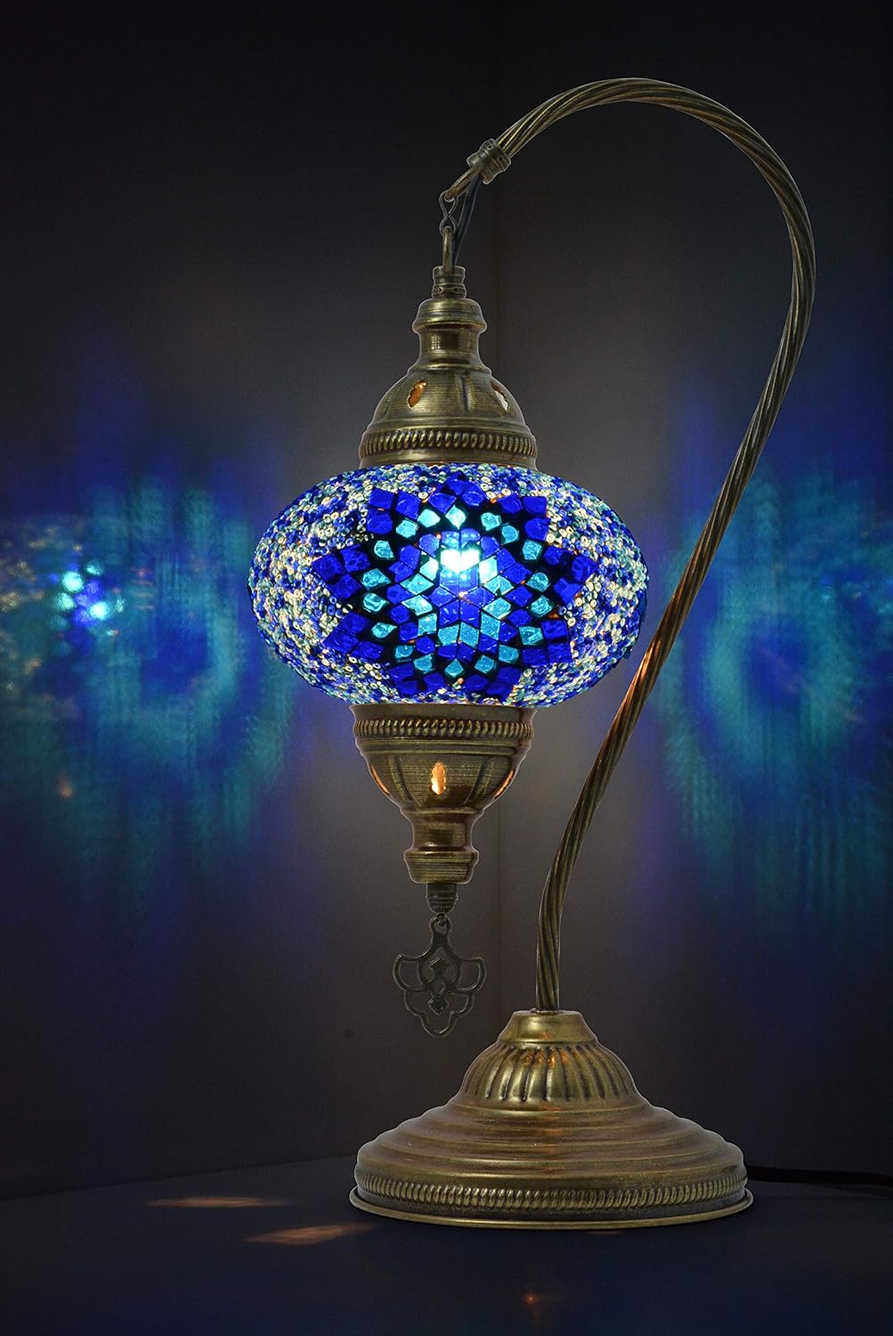 Turkish Mosaic Swan Neck Table Lamp, E12 Bulb Included, US Plug