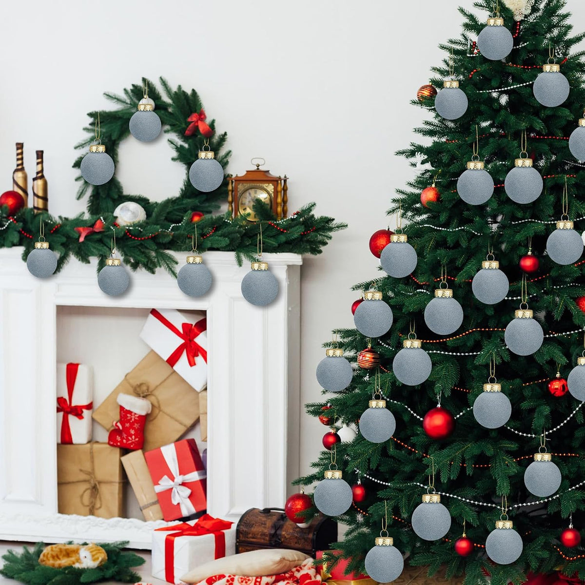 Booson 24 Pcs Velvet Christmas Balls Flocked Xmas Tree Hanging Ornaments