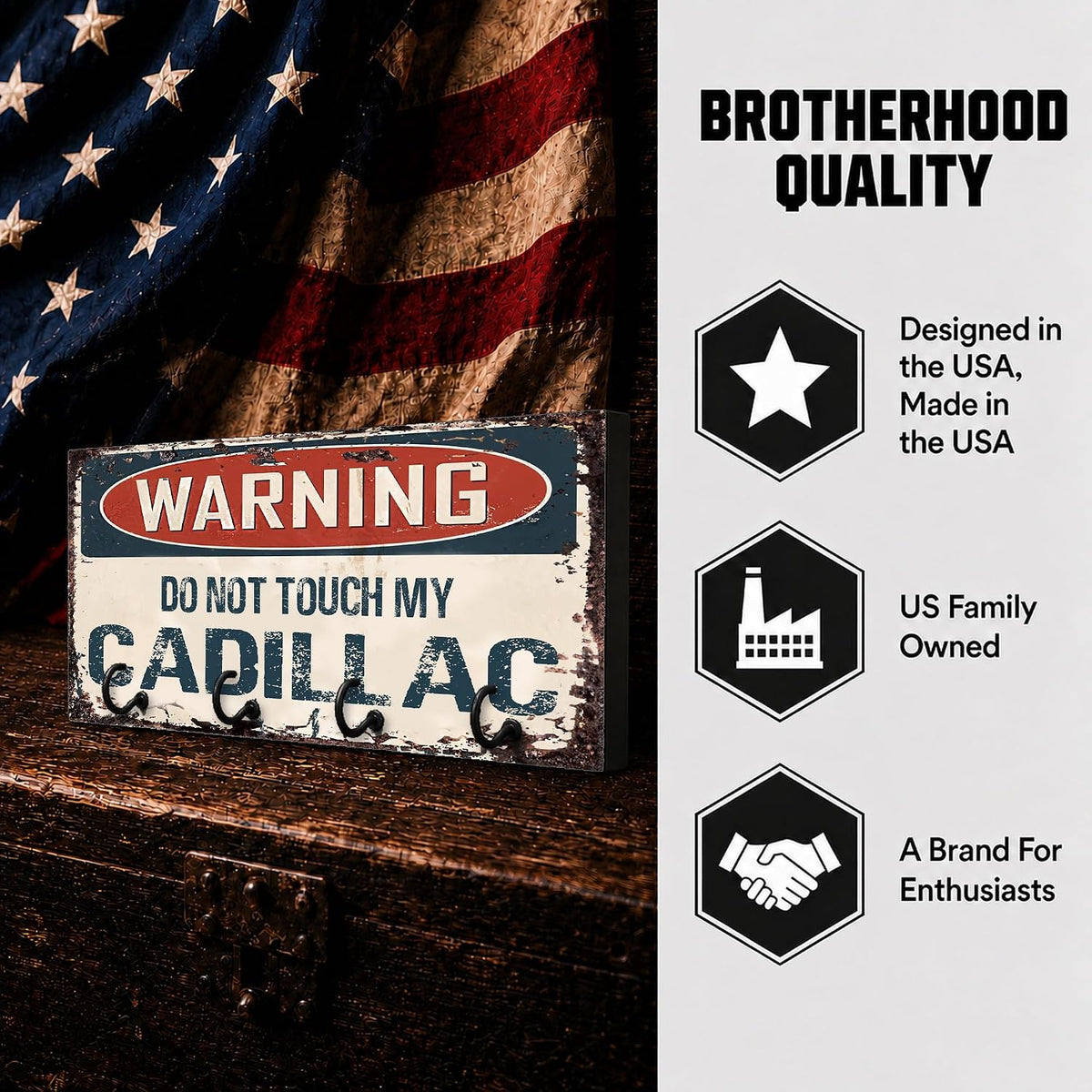 Compatible with Cadillac Warning Do Not Touch My Cadillac Rusty Grunge Old Antique Design Key Hanger Organizer Wall Mount Rack For Holders the Home Keys Ring Decorative Hangers Decor Hook Holder