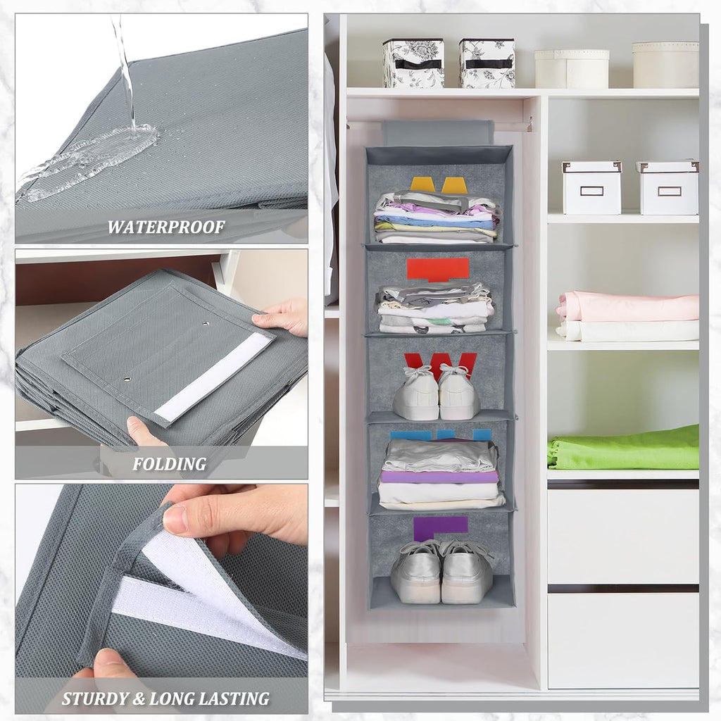 Hahafelt 2pcs 5 Shelf Weekly Clothes Organizer for Kids, Grey
