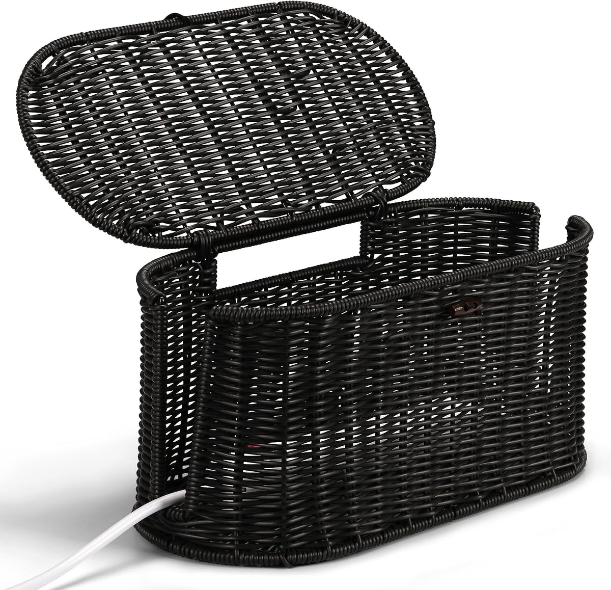 Oval Rattan Style Cable Management Box, Cable Organizer Button Loop Closure