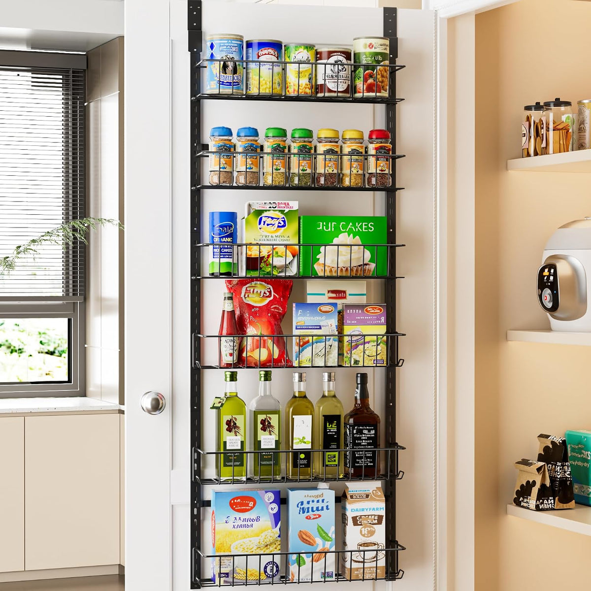 Delamu Adjustable Cabinet Door Organizer, 6 Tier Hanging Spice Rack