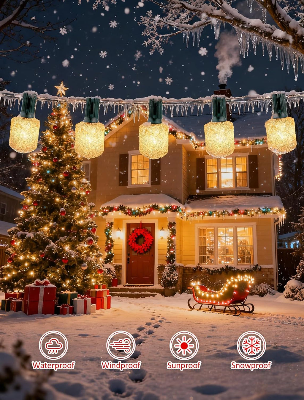 Outdoor String Lights, 25FT T40 Retro LED Christmas Lights, Waterproof Warm White Patio Lights for Porch, Bistro, Party, Holiday Decorations, Connectable, Shatterproof, Green Wire