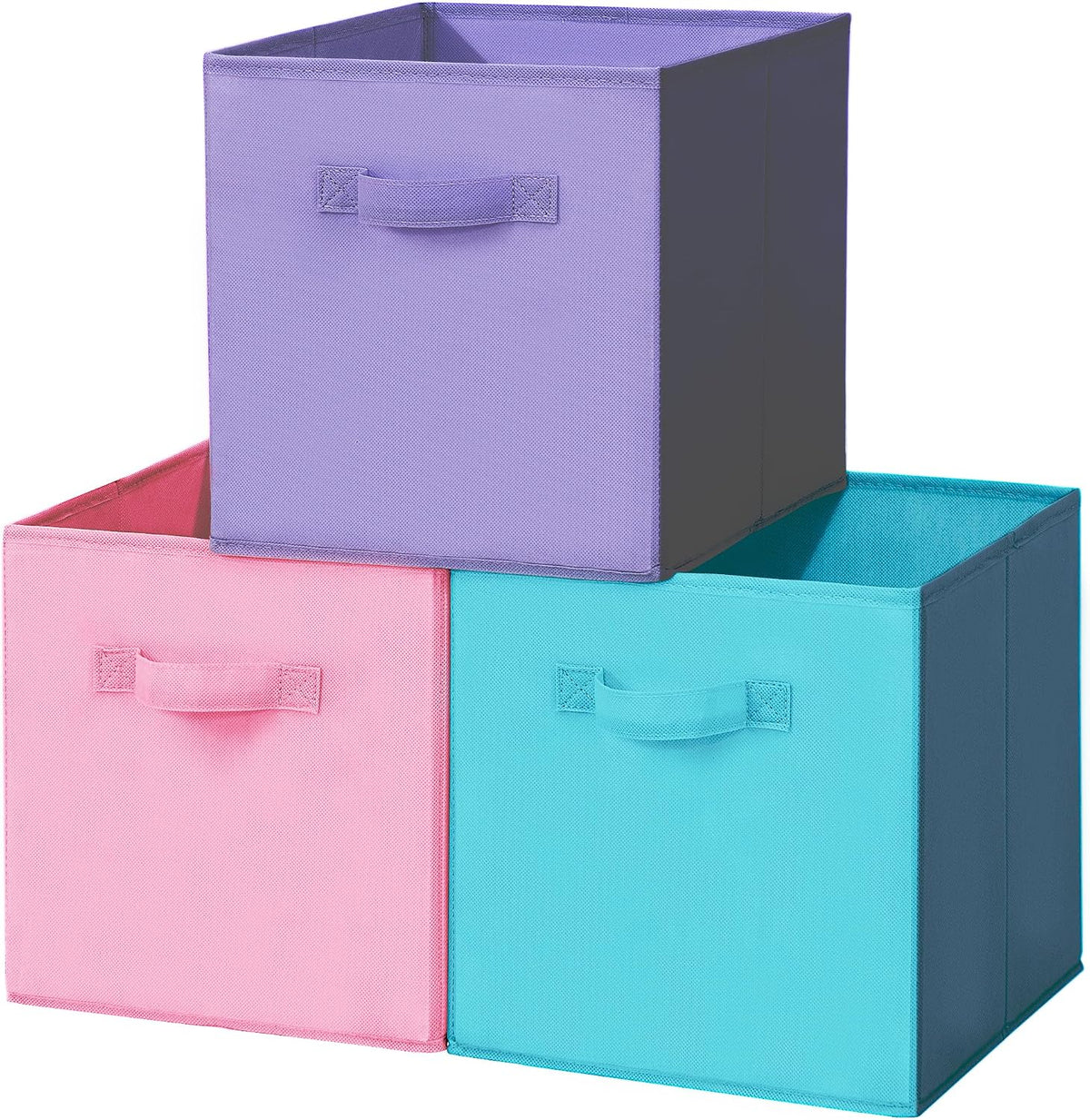Easi Storage Cubes, 11 Inch Fabric Storage Bins, Set of 3, Foldable Collapsible Cube Organizer with Handles, Closet Shelves Office Nursery Storage, Cubby Storage Bins for Toys Clothes Books, Multi