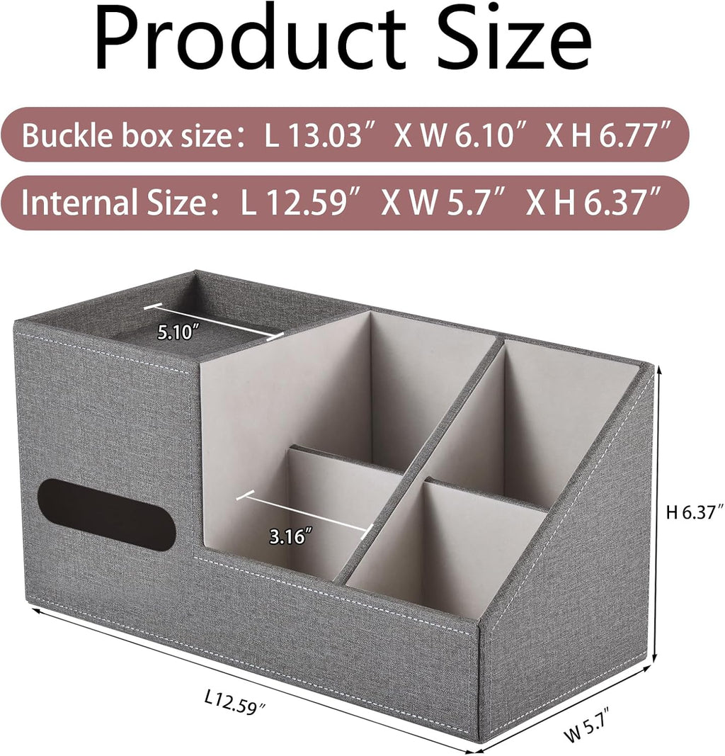 Plus Size Tissue Box Cover-Square Linen Tissue Cover with Side Storage and Tray,Modern Makeup Organizer,Leather Tissue Holder Decorative Cube Organizer for Living Room Vanity NightStand Office,Grey