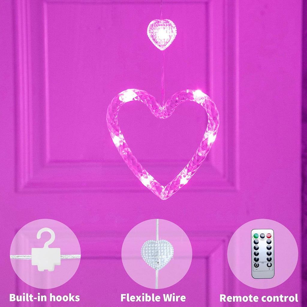YOLIGHT Heart Curtain Lights, 9.8ft Valentine's Day Decoration, USB sLED Hearts String Lights, Light up Heart Hanging Lights for Valentines Mother's Day Room Decor (Pink)