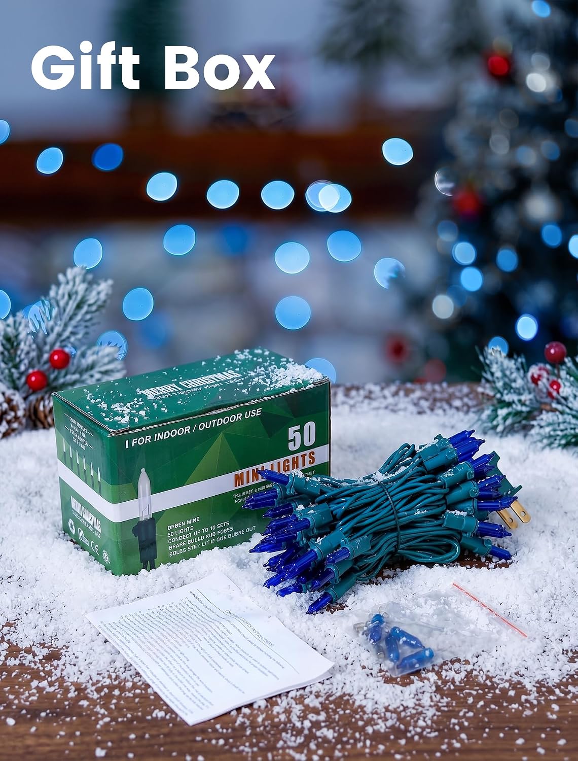 Blue Christmas Lights,13FT 50 Count Mini Clear String Lights