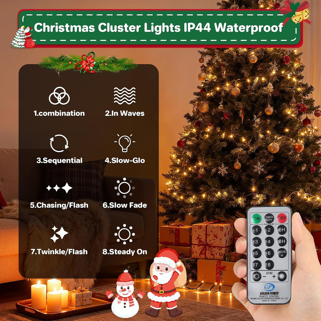 Christmas Lights Plug-in 52FT 800LEDs Cluster String Lights Indoor Outdoor