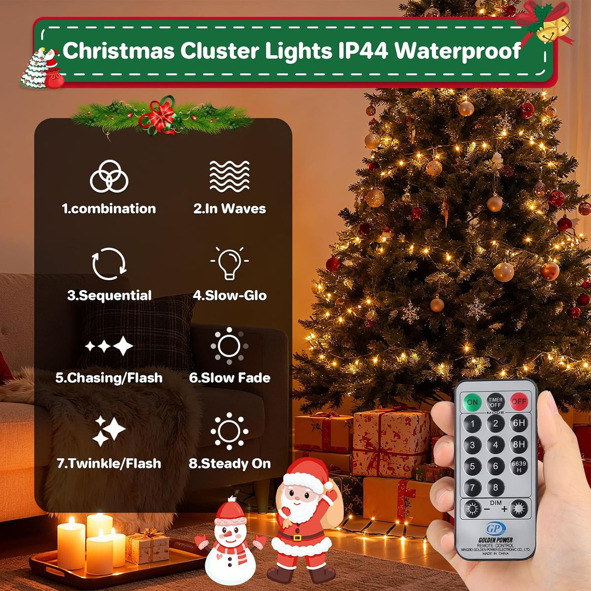 Christmas Lights Plug-in 40FT 1200LEDs Cluster String Lights Indoor Outdoor