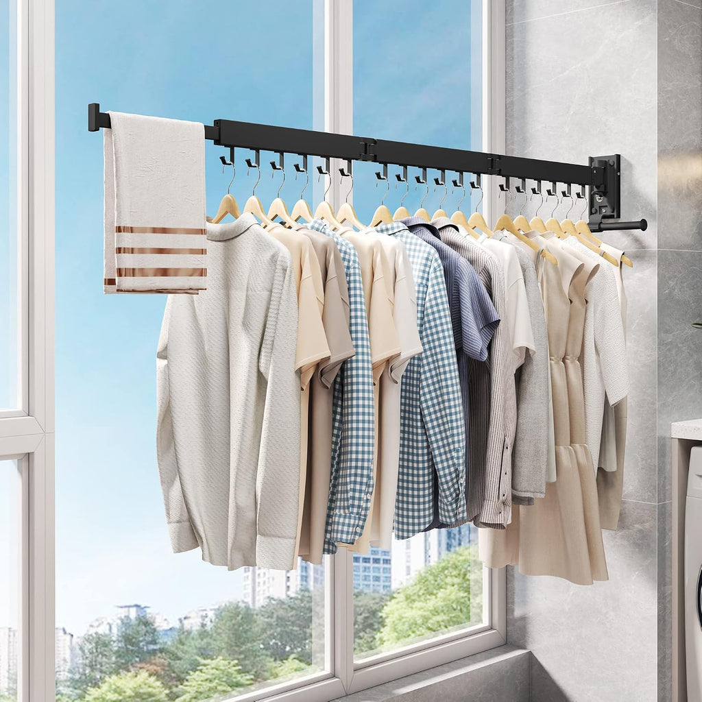 LIENAHU Clothes Drying Rack Wall Mounted(can fold Upward),Laundry Drying Rack,Laundry Room Organization,Wall Mounted Laundry Rack Folding,Retractable Clothing Rack,Collapsible Clothes Hanging Rack