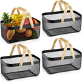 Sadnyy 4 Pcs Black Metal Wire Storage Basket with Handle Mesh Harvest Durable Vegetables Fruit Toy Basket for Garden Organizing, Kitchen, Countertop, Closet, Bedroom (16 x 9.8 x 7.1 Inch)