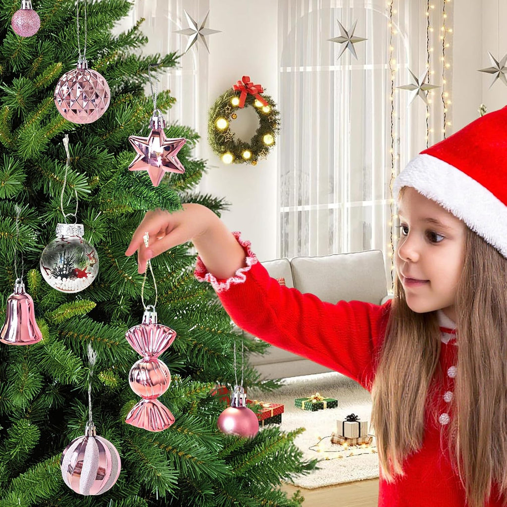111-Pack Christmas Balls Ornaments,Assorted Shatterproof Pink Christmas Ornaments Set, Luxurious Hanging Pendants Package for Tree Party Holiday Indoor Decor