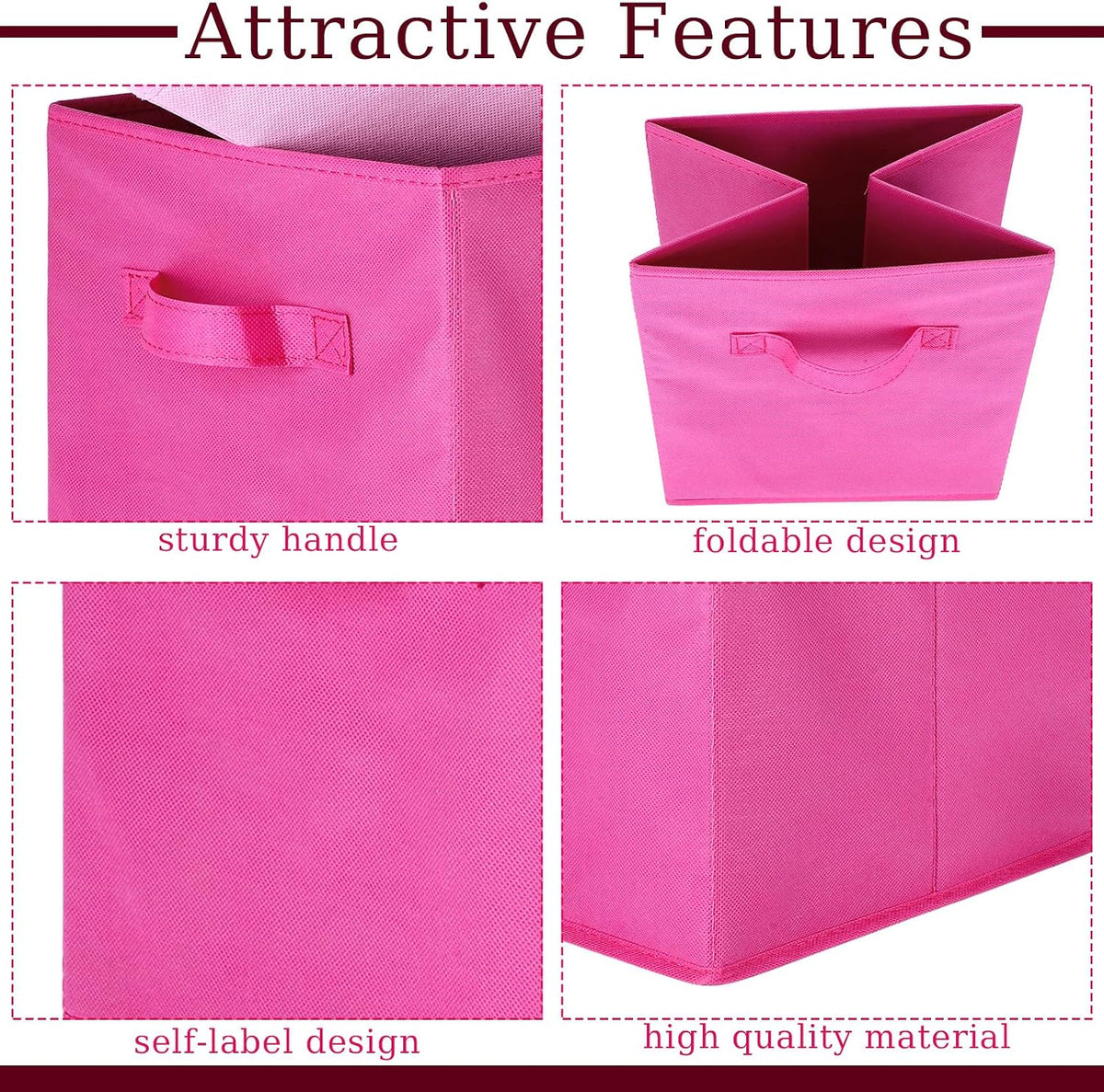 Karenhi 6 Pack Cube Storage Bins, Pink Fabric Organizer