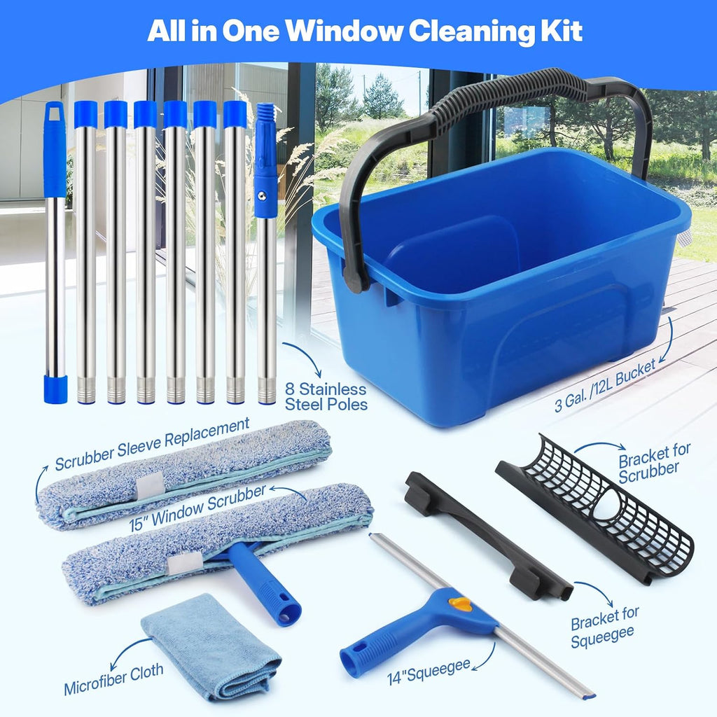 10Ft Professional Window Cleaning Kit with Bucket for Home & Commercial