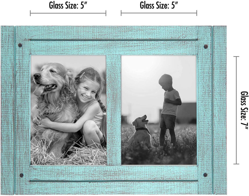Americanflat 5x7 Double Picture Frame - Rustic Turquoise Blue