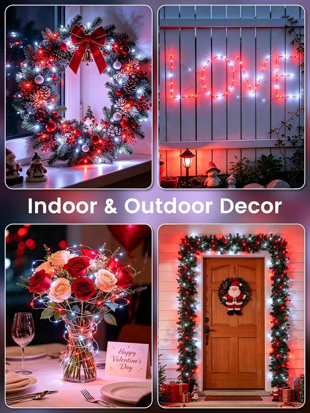 2 Pack Fairy Lights Plug in 99 FT 300 LED Christmas String lights Red White