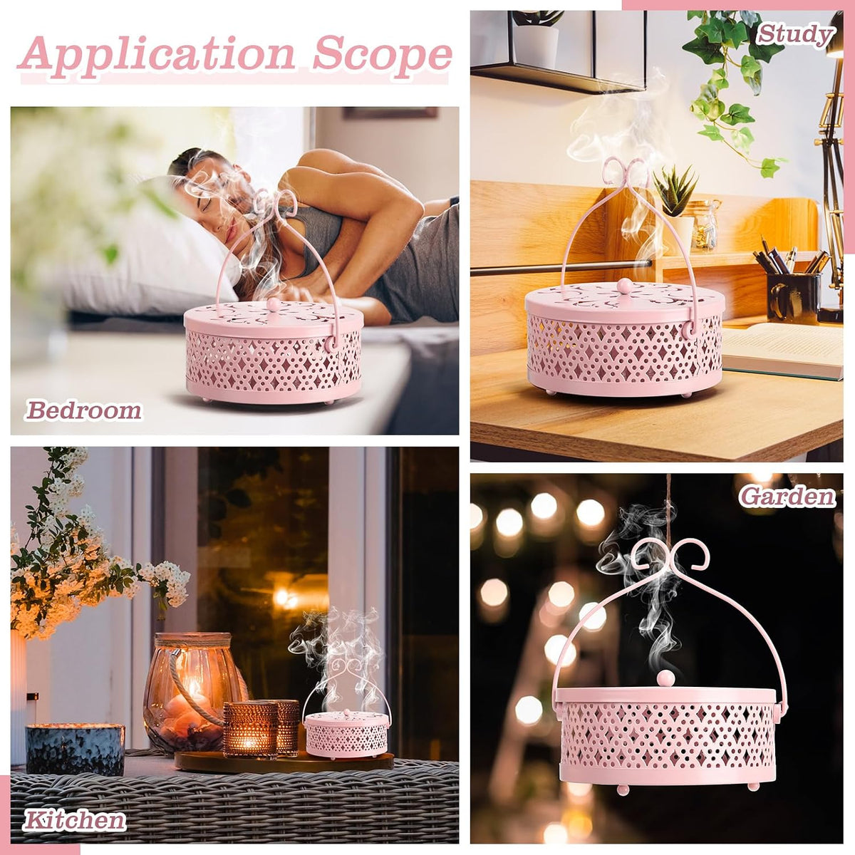 Lallisa 2 Pcs Incense Coil Holder Set, Metal Incense Burner, Pink