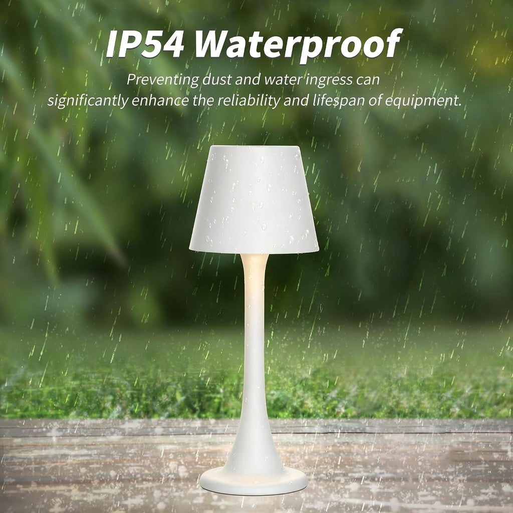 Mr. White Outdoor Waterproof Cordless Rechargeable Portable Touch Battery Operated Powered Table Lamp for Restaurant Kitchen Patio Dinner Dining (White)