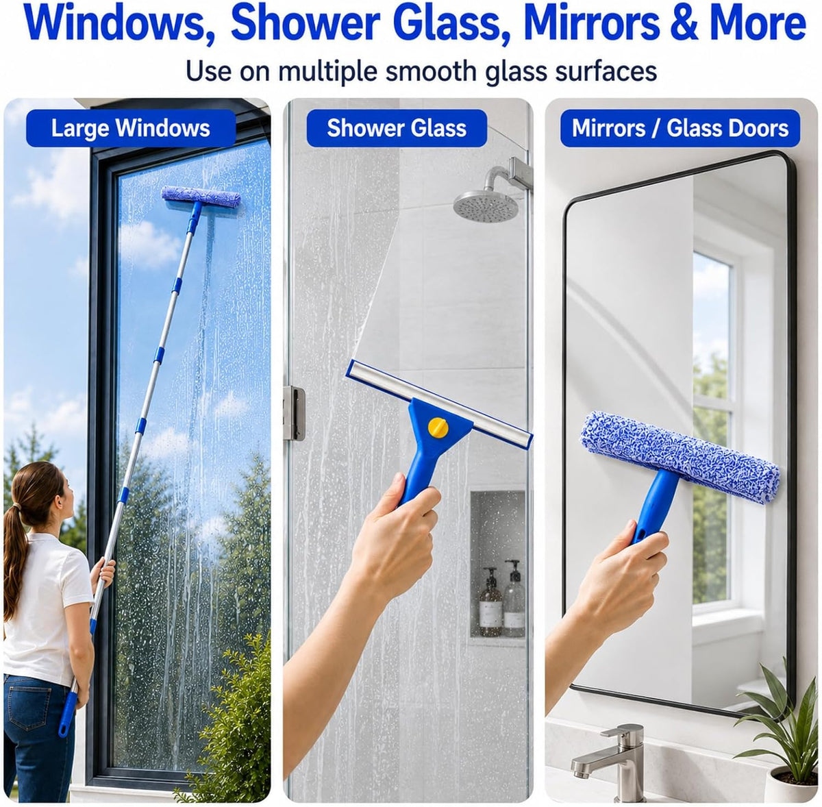 Window Cleaning Kit, 87-Inch Reach, Squeegee, Collapsible Bucket & Scraper