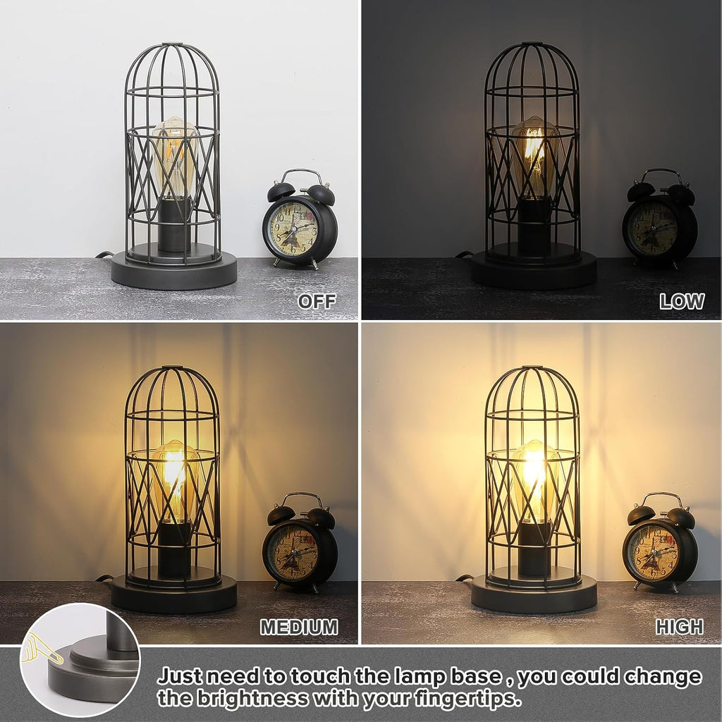 Small Touch Table Lamp, 3 Way Dimmable Industrial Nightstand Lamp, Gray