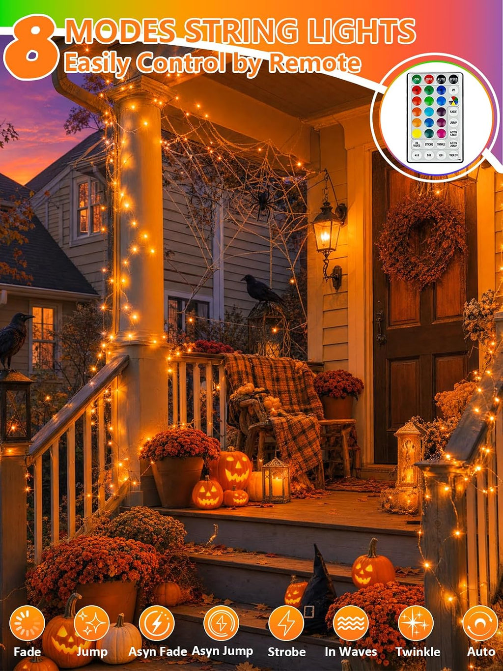 2 Pack 60 LED RGB Color Changing Fairy Halloween Lights Battery Operated