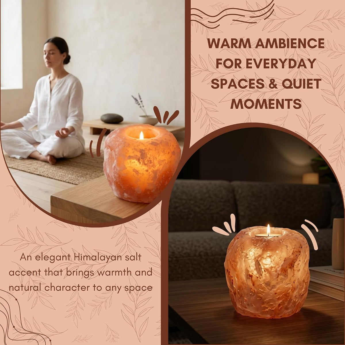 Pride of India Himalayan Pink Salt Tea Light Holder | Handcrafted Crystal Himalayan Rock Votive Candle Holder | Warm Amber Glow for Home Decor, Desk, Meditation & Yoga | Housewarming Gift