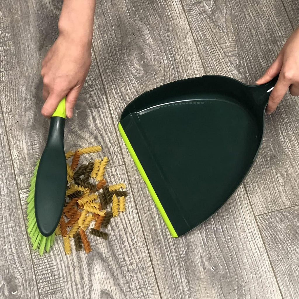 Pine-Sol Dustpan and Brush Set | Nesting Snap-On Design | Portable, Compact Dust Pan and Hand Broom for Cleaning with Rubber Grip Edge, Green