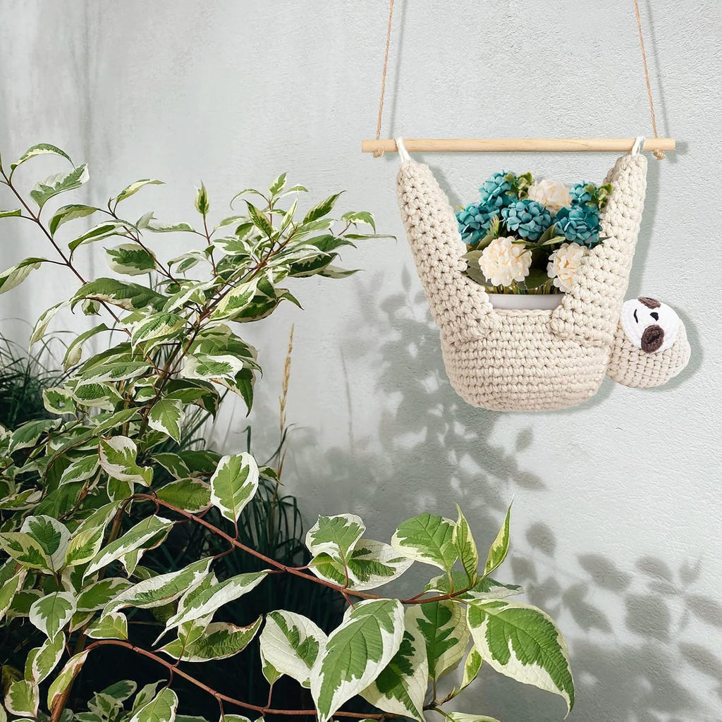 2Pcs Macrame Plant Hanger Crochet Sloth Hanging Planter Sloth Gifts,5 Inch Animal Wall Hanging Plant Holder for Plant Sloth Lovers, Home Decor Indoor Outdoor Plants Succulent Gifts (2)