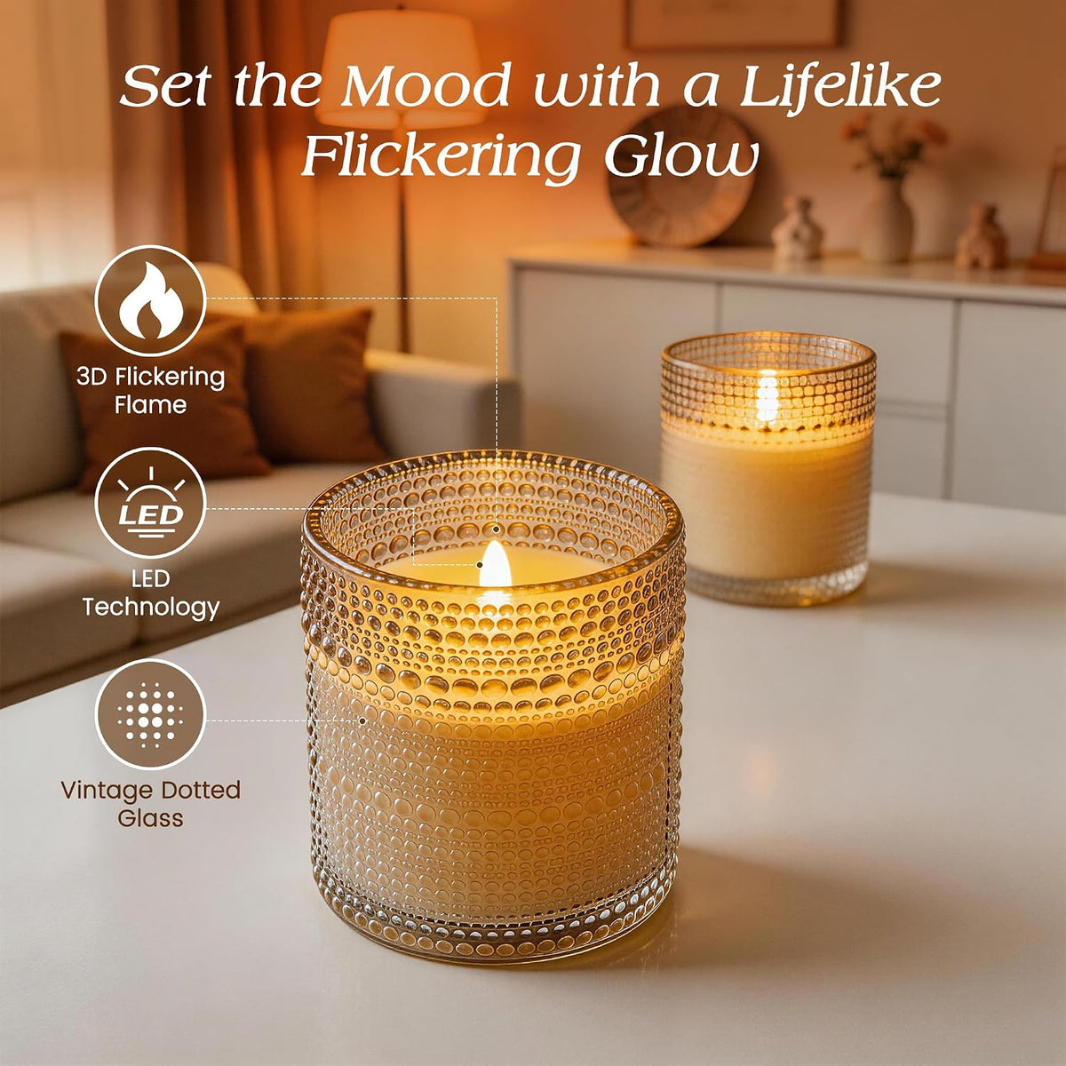 Gray Dotted Glass Real Wax Flameless Battery-Operated LED Pillar Candles
