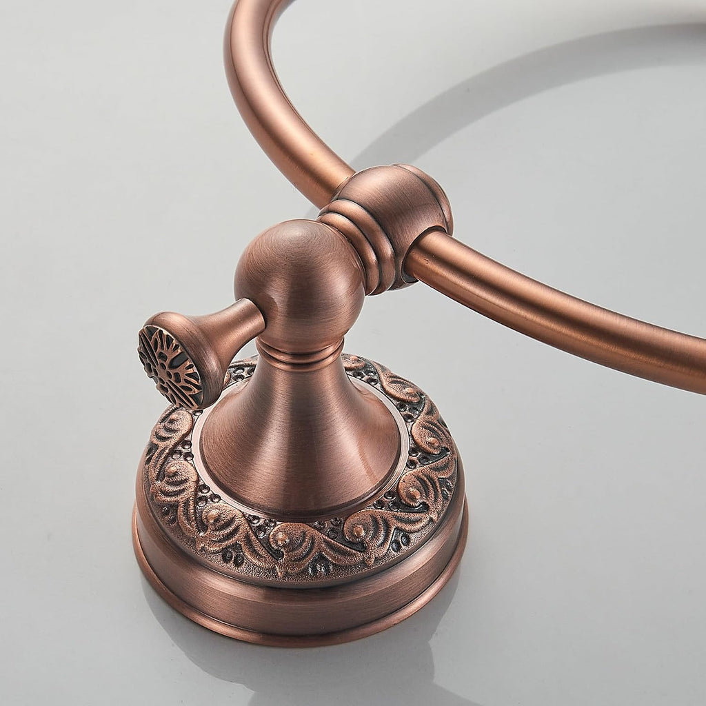 Red Copper Bath Towel Ring, Wall Mounted Black Bathroom Hardware Accessories, Pattern Carving Design