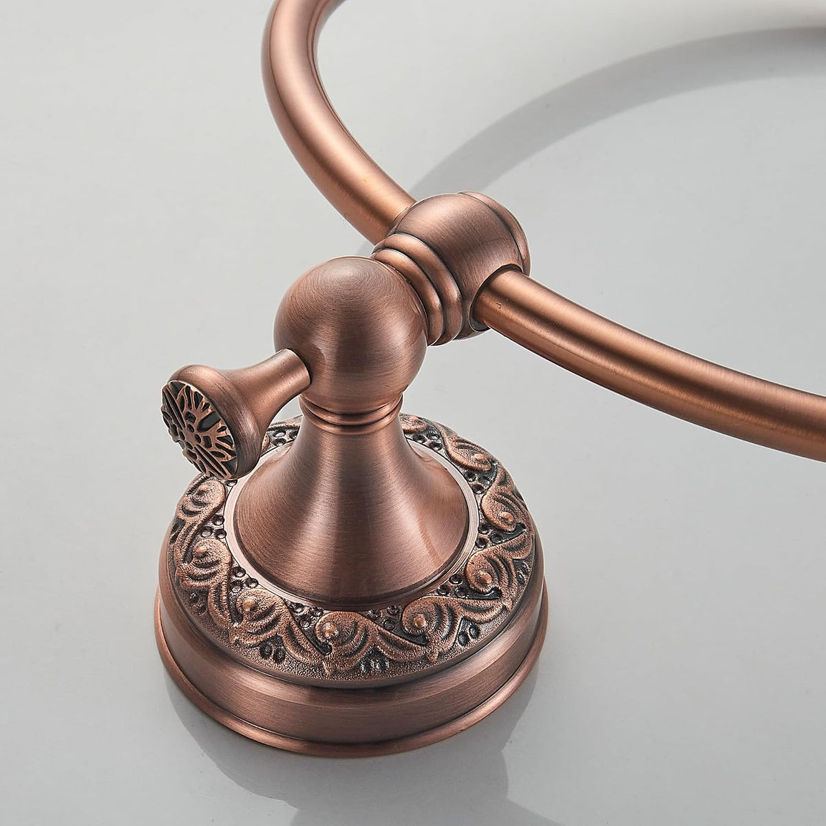 Red Copper Bath Towel Ring, Wall Mounted Black Bathroom Hardware Accessories, Pattern Carving Design