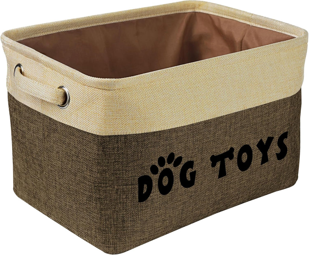 PET ARTIST Dog Toy Basket, Large Collapsible, Brown, M: 15"x11"x9"